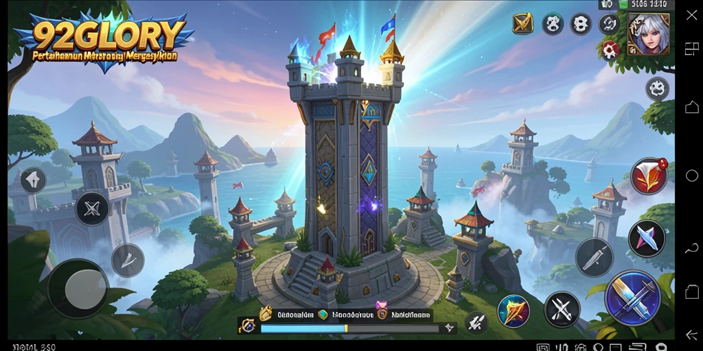 Tampilan gameplay menara dalam 92GLORY yang seru dan menantang.