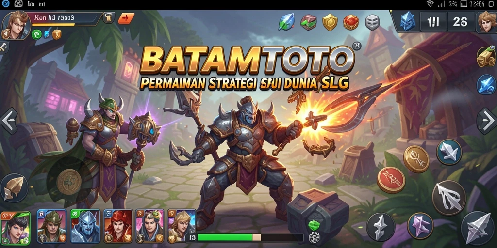 Screenshot gameplay BATAMTOTO menampilkan aksi pertempuran dan pembangunan.
