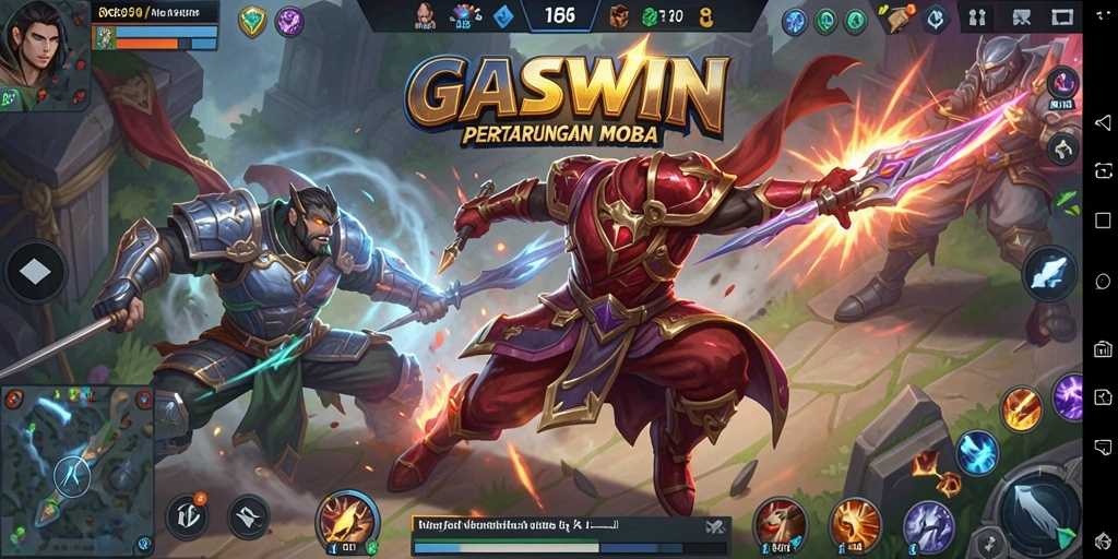 Tangkapan layar GASWIN menunjukkan aksi pertarungan tim yang mendebarkan.