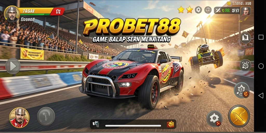 Tampilan utama gameplay PROBET88 dengan aksi balapan yang mendebarkan.