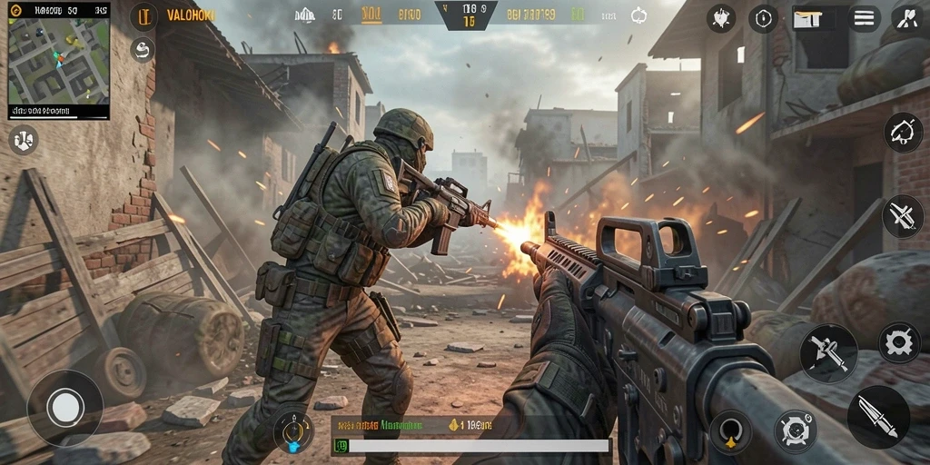 Screenshot gameplay VALOHOKI yang menampilkan aksi pertempuran FPS.